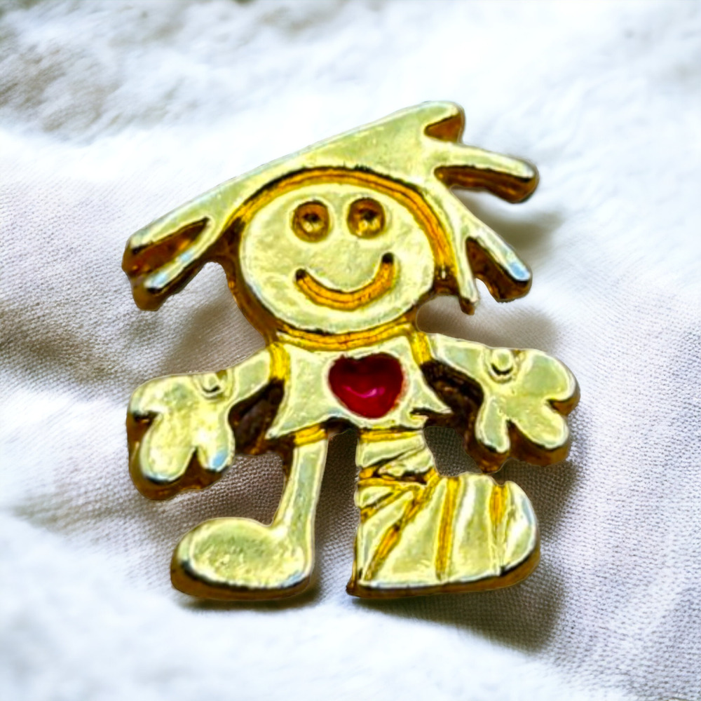 Gold Tone Happy Child In Leg Foot Cast Red Heart Hat Lapel Pin Tie Tack